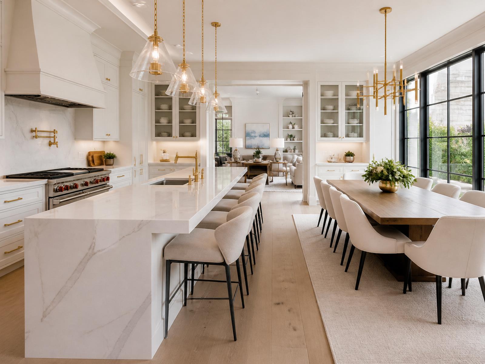 Marble kitchen with dining table for eight